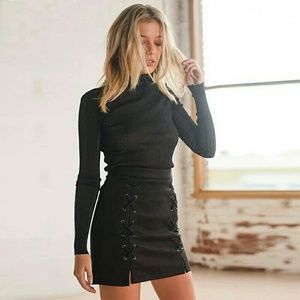 Lace Up Black Mini Skirt